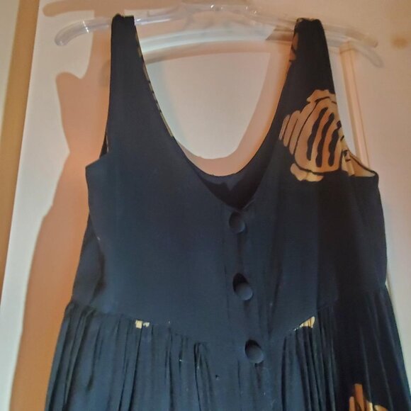 Button Front Black Sundress with Tan Fish - Picture 2 of 4
